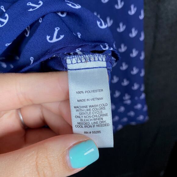 Express Womens Shirt Blue White Anchor Portofino Long Sleeve Button Down XS - Picture 7 of 14